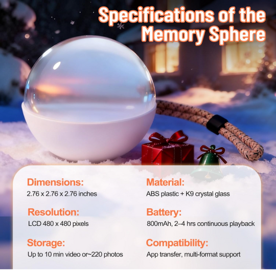 Crystal Memory Sphere Video Orb with Lanyard, Rechargeable