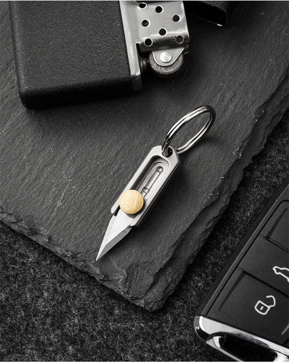 EDC Titanium Metal Alloy Light Weight Mini Little Tiny Small Wallet Button Push Keychain Pocket Knife (10 Pack)