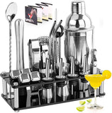 Perfect Party boy Gift 23-Piece Stainless Steel Bartender Kit with Acrylic Stand & Cocktail Recipes Booklet, Professional Bar Tools for Drink Mixing, Home, Bar(10 Pack)