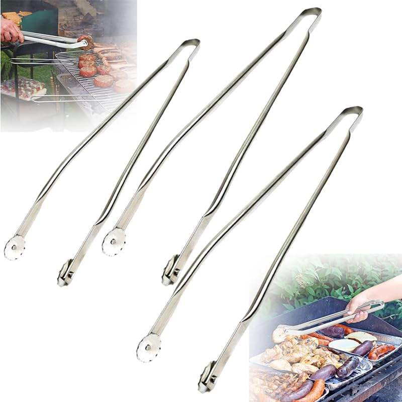 Stainless Steel BBQ Kitchen Tongs for Cooking, Long Handle BBQ Grill Tongs, Grill Flipping Tongs for Turning Bacon Steak Meat Vegetables