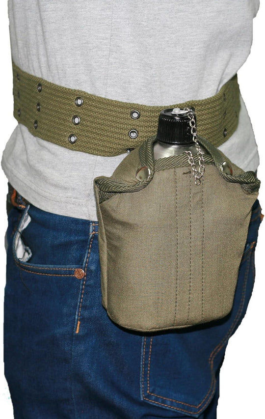 High Quality Canteen Military with Cup and Green Nylon Cover Waist Belt for Camping Hiking Climbing