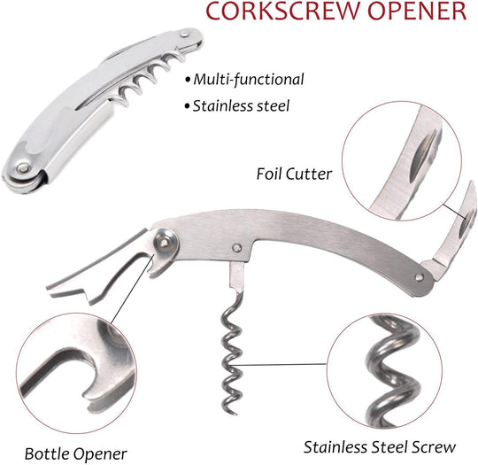 Wine Corkscrew Screwpull Accessories Kit with Drink Stickers by Kato, Great Christams Gifts, Silver(Bulk 3 Sets)