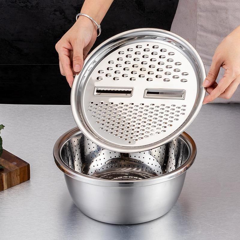 Multifunctional 3 in 1 Stainless Steel Drain Basket Multi-purpose Vegetable Slicer Graters For Kitchen(Bulk 3 Sets)