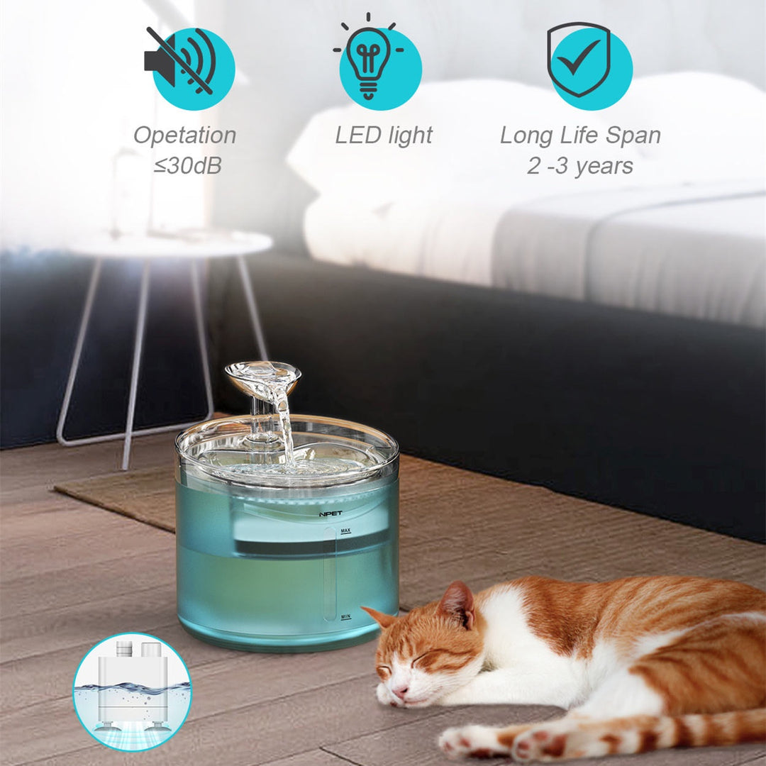 Cat Water Fountain, 54oz/1.6L Automatic Pet Fountain Cat Water Dispenser with 2 Flow Modes, Light Quiet Pump for Cats