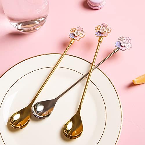 Coffee Spoons Silverware Flatware Cherry Blossom Handle Coffee Spoon Stainless Steel Cutlery Metal Serving Spoon