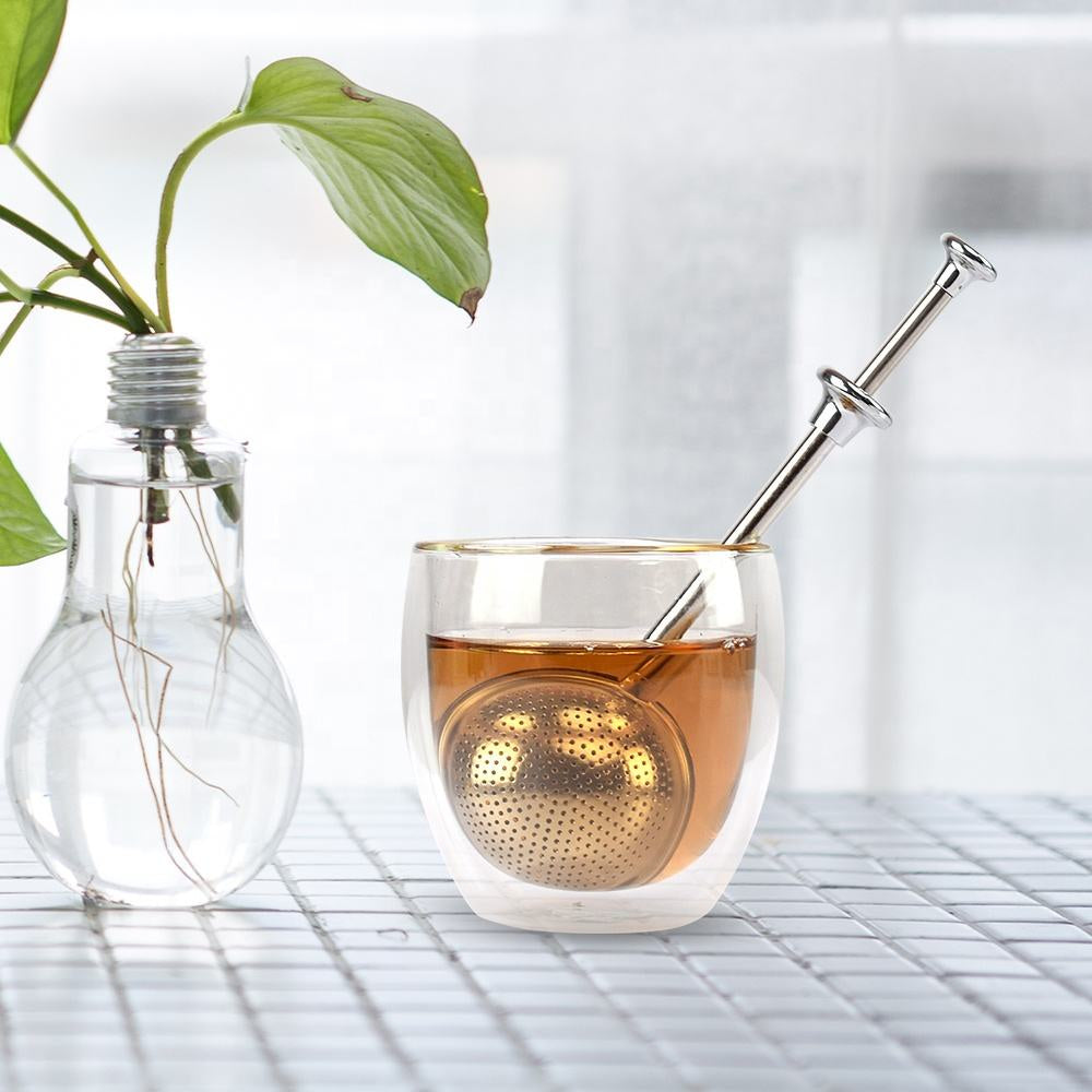 Ball Shape Stainless Steel Tea Steeper with Push Handle