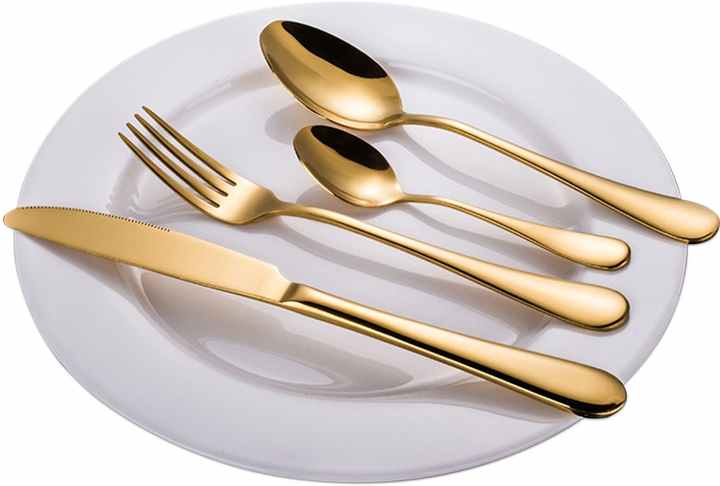 Perfect Holiday Gift 24-Piece Gold Forged Stainless Steel Flatware Set, Service of 6(10 Pack)