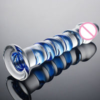 Blue Pattern Glass Crystal Transparent Toy & Big Huge Realistic 12 inch Dildo For Women - MOQ 10 Pcs