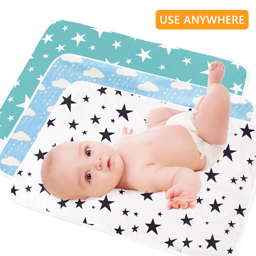 Portable Toddler Diaper Changing Pad Waterproof Baby Change Mats Premium Change Pad Liner Bed Pad Play Mat (3 Pack)