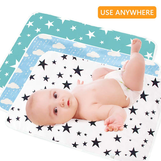 Portable Toddler Diaper Changing Pad Waterproof Baby Change Mats Premium Change Pad Liner Bed Pad Play Mat (3 Pack)(Bulk 3 Sets)