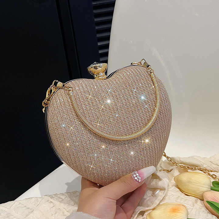 Heart Shaped Evening Purse Velvet Clutch Purse Solid Evening Bag, chain diamond set shoulder handbag cross body bag.(10 Pack)