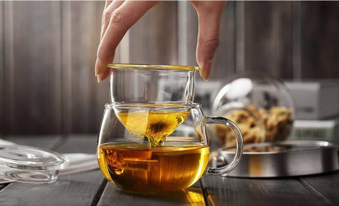 Clear Glass Tea Cup with Infuser and Lid, Borosilicate Large Tea Cup/Mug, 17.6oz/ 520ml, Teacup for Loose Leaf Tea, Blooming Tea, Tea Bag(10 Pack)