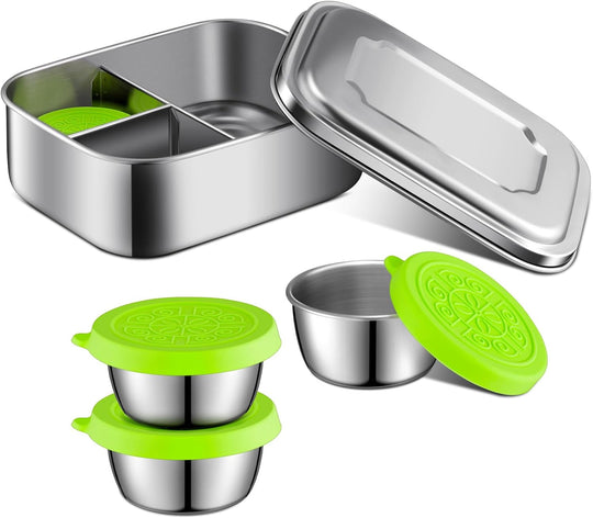 Stainless Steel Bento Box Set, Lunch Containers 3 Sections Portion Control(10 Pack)