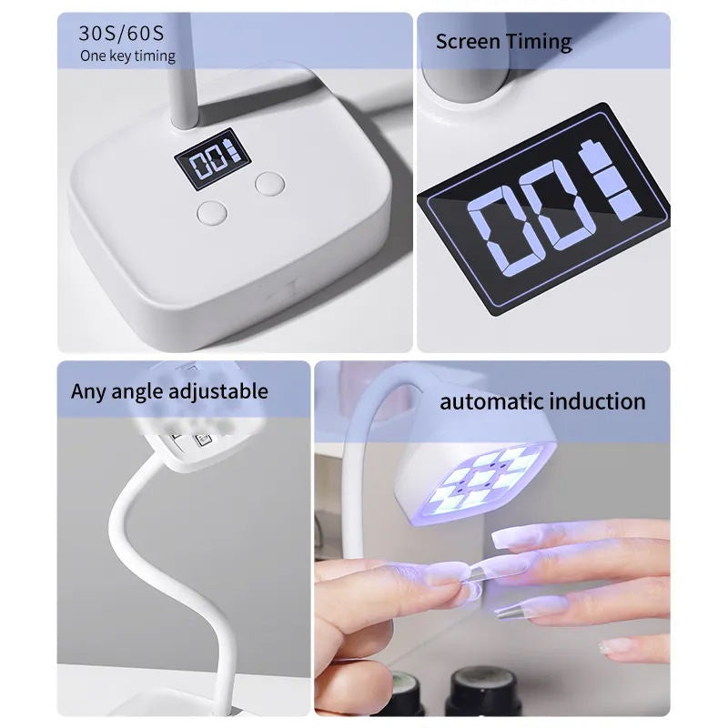 Adjustable Gel Nail Quick Dry Gooseneck UV Light for Nails, 27W Rechargeable Flash Cure Lamp 360°