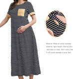 Soft Comfy maxi Dress Short Sleeve Round Neck Loose Fit Striped Pregnancy easy breast feed