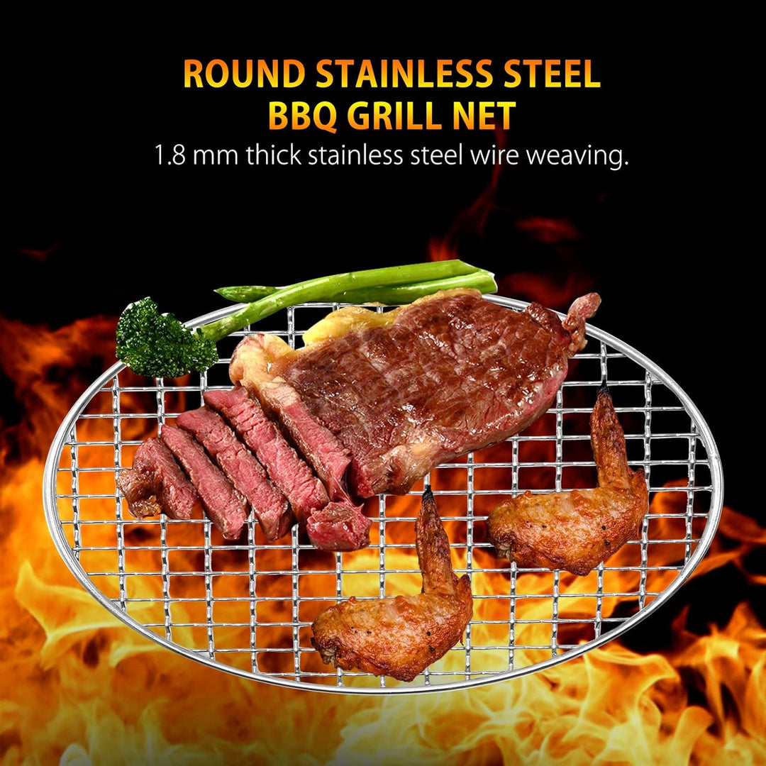 Multi-Purpose Round BBQ Grill Net, Stainless Steel Barbecue Round Grill Grate Camping Cookware Outdoor Campfire Grill Grid for Beaf Chicken Vegetables