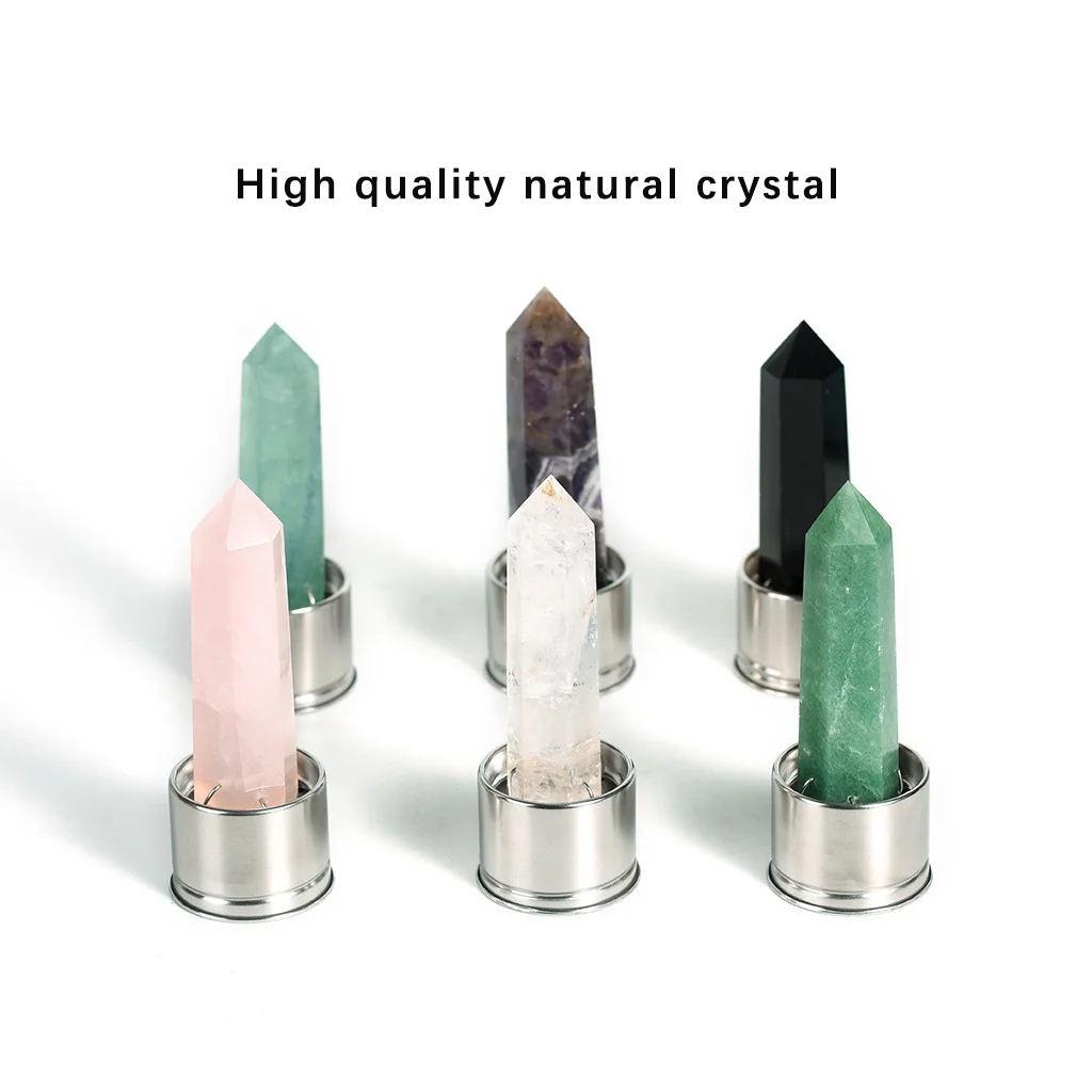 Premium Quality Quartz glass water bottle, transparent water bottle, gemstone center inlaid obelisk, magic wand