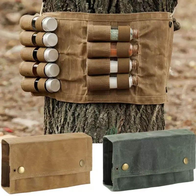 Waterproof Waxed Canvas Travel Spice Kit Seasoning Bottle Storage Bag Outdoor Camping Utensils Bushcraft Travel Spice Holder