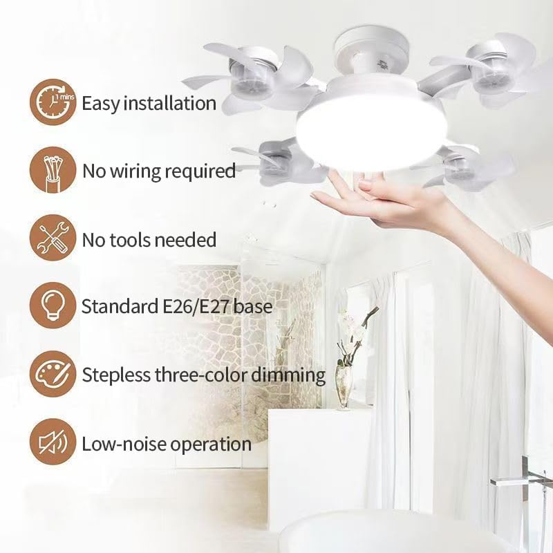 Plug-in Smart Ceiling 4 Blades Fan with Remote, 60W 3-Color Dimmable LED (MOQ 10 Sets)