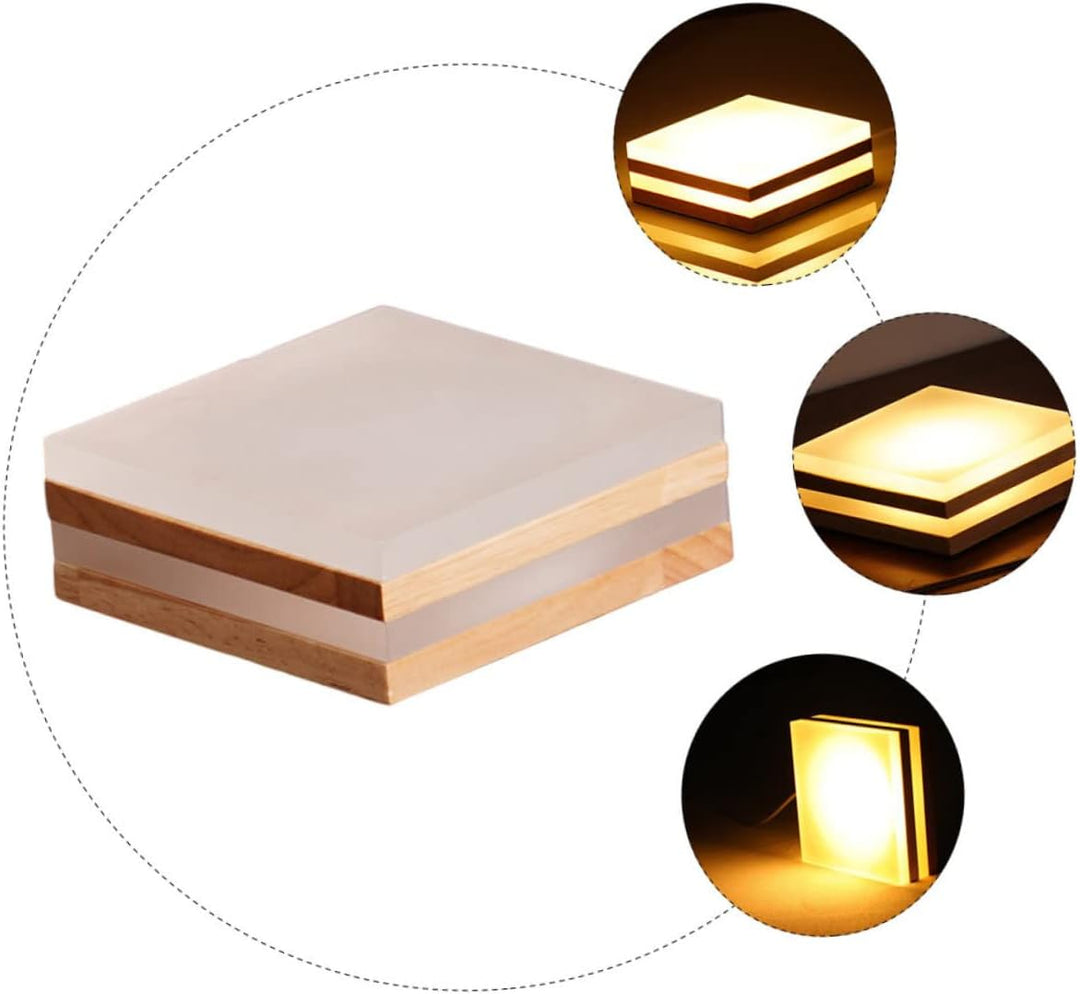 LED Square Bedise Table Lamp USB Acrylic Wooden Desk Night Light for Bedroom (MOQ 10 Pcs)