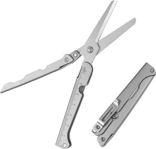 EDC scissors multitool suitable for camping survival and outdoor use foldable scissors with measuring ruler (MOQ 10 Sets)