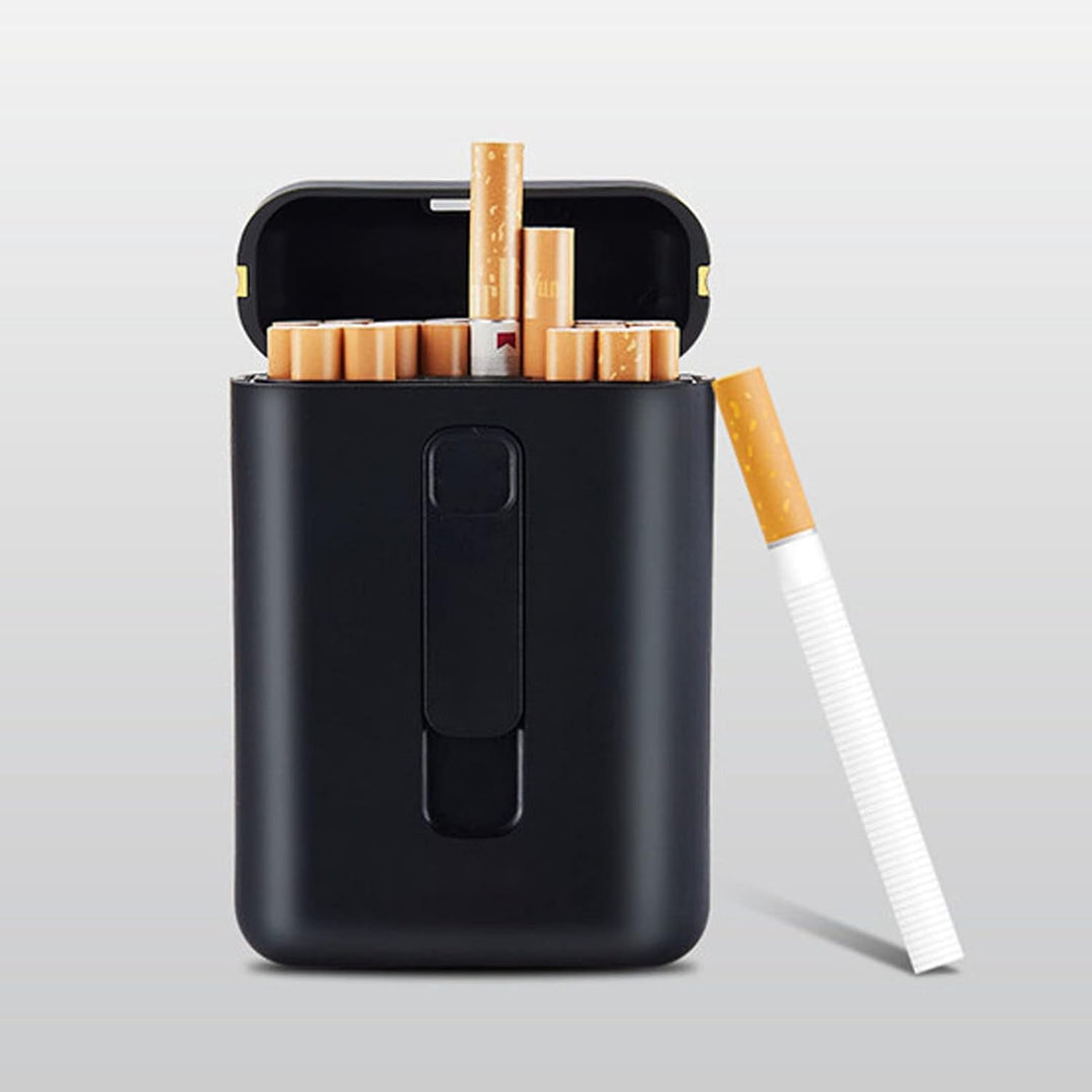 Large Portable Pack 20 Regular Size Cigarettes Box Holder Built in Lighters 2 in 1