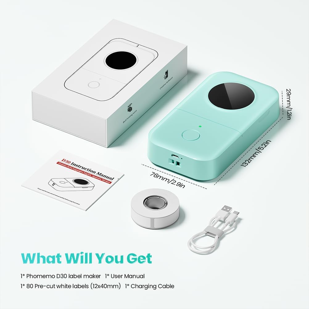 Phomemo D30 Bluetooth Label Maker Machine with Tape – Mini Portable Label Printer for Home, School & Office (MOQ 10 Sets)