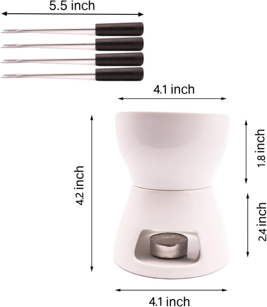 Premium Tea Light Porcelain Melting Pot 4 forks for Cheese, Chocolate and Tapas (MOQ 10 Sets)