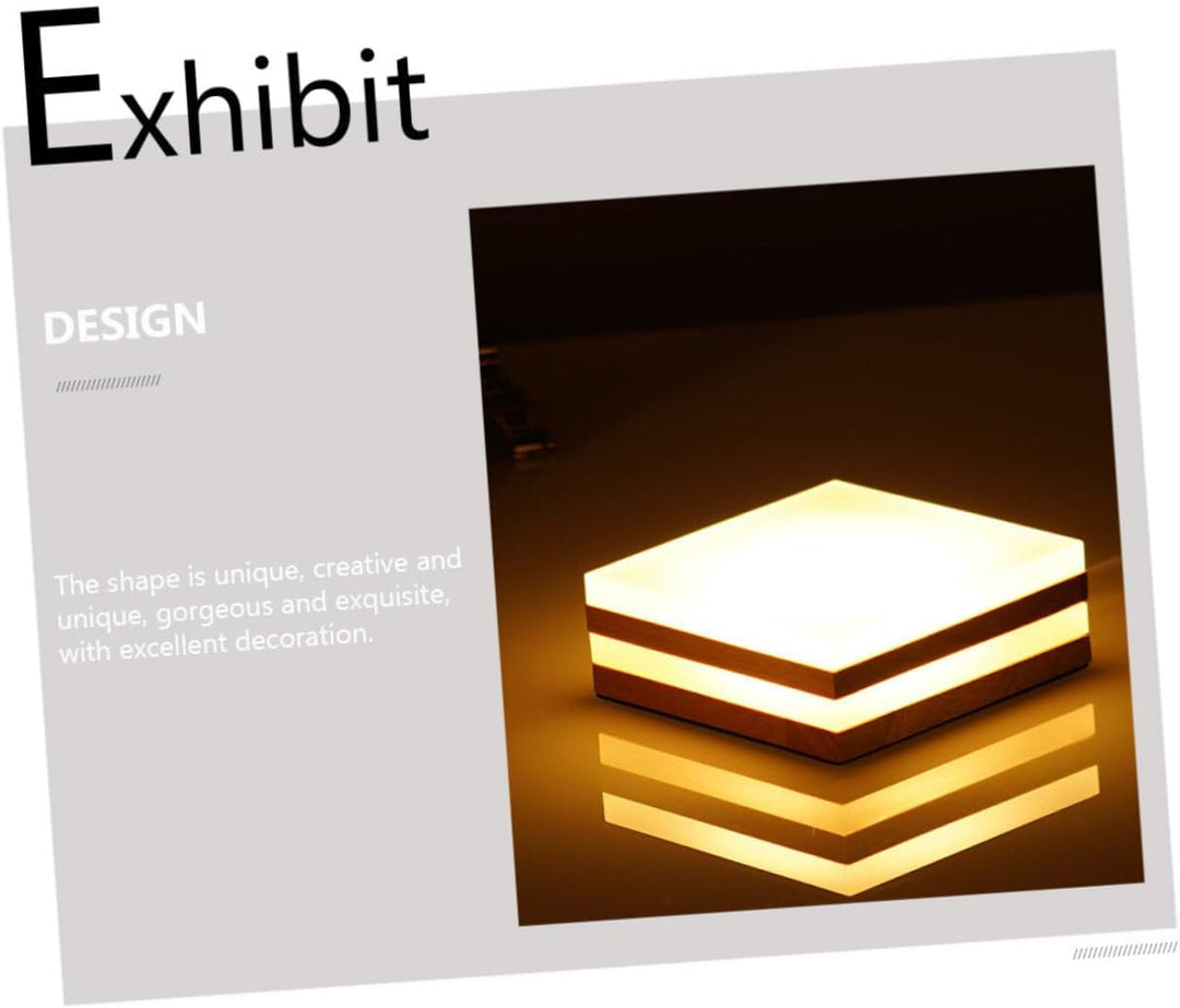 LED Square Bedise Table Lamp USB Acrylic Wooden Desk Night Light for Bedroom (MOQ 10 Pcs)