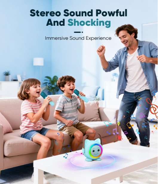 Kids Mini Karaoke Machine with 2 Wireless Mics, Bluetooth 5.3 Speaker with Rainbow Lights &amp; Magic Voice Effects, Gift for Girls &amp; Boys Ages 3-12