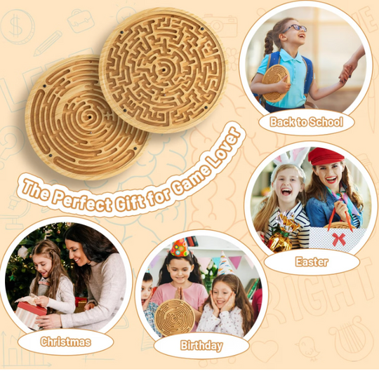 Round Wooden Labyrinth Board, Balance Maze Game All Ages