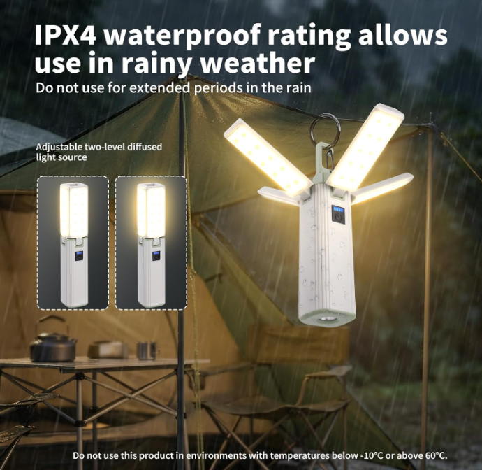 Rechargeable Camping Lantern, 4-Panel Foldable LED Tent Light with Power Bank, IPX4 Waterproof, 3 Lighting Modes, Hanging Clip for Camping, Hiking &amp; Emergency Use