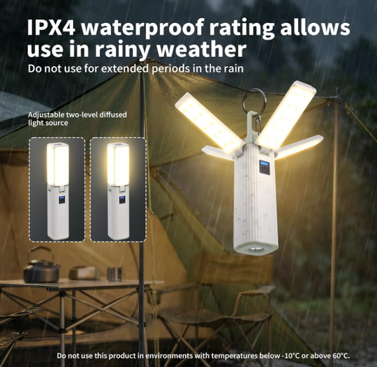Rechargeable Camping Lantern, 4-Panel Foldable LED Tent Light with Power Bank, IPX4 Waterproof, 3 Lighting Modes, Hanging Clip for Camping, Hiking & Emergency Use