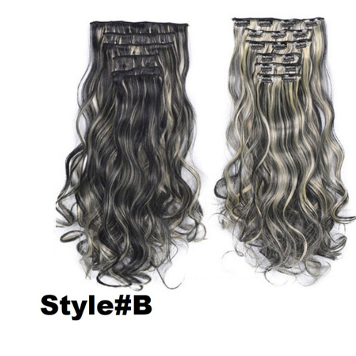 Long Straight Ponytail Hair Synthetic Extensions & Long Curly Wavy Hair 16 Clip Combo Pack