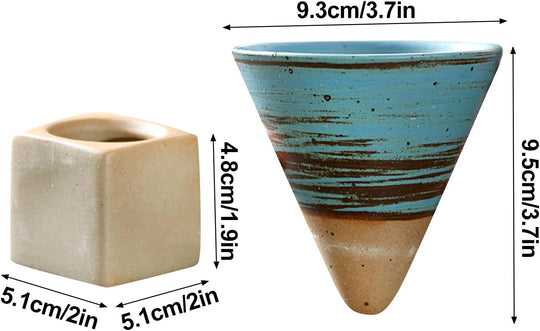 Pottery Espresso Cup, Creative Ceramic Tea Cup With Base, Vintage Espresso Cups, Triangular Cone Shape Tea Cup Ceramic Mug For Coffee Tea Latte Milkshake Yogurt(Bulk 3 Sets)