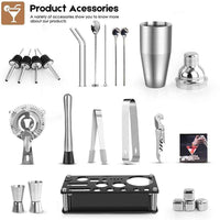 Perfect Party boy Gift 23-Piece Stainless Steel Bartender Kit with Acrylic Stand & Cocktail Recipes Booklet, Professional Bar Tools for Drink Mixing, Home, Bar