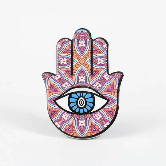 Perfect artistic gift Ceramic Drinks Magnetic Coasters Holder Slice Hamsa Hand Eye For Home Decor(Bulk 3 Sets)