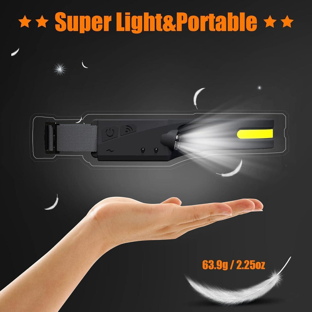 Rechargeable LED Headlamp, Headlamp Flashlight Wide Beam Lightweight Headlamps, COB 230° Illumination