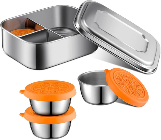 Stainless Steel Bento Box Set, Lunch Containers 3 Sections Portion Control(Bulk 3 Sets)