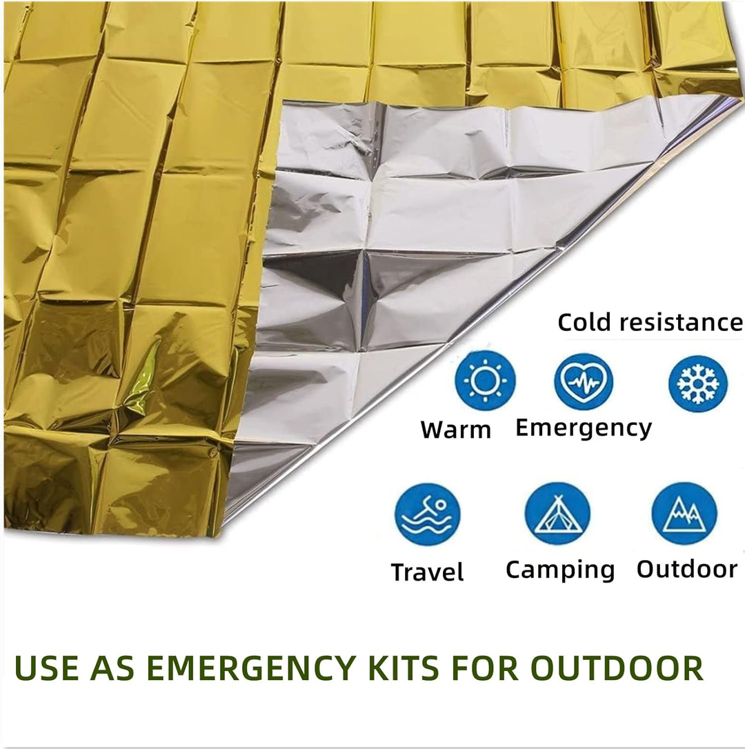 Thermal Blankets, Silver Gold Foil Survival Blanket Space Blanket Survival Kit for Outdoors, Camping, Hiking, Survival or First Aid (Gold, 1pc)(Bulk 3 Sets)