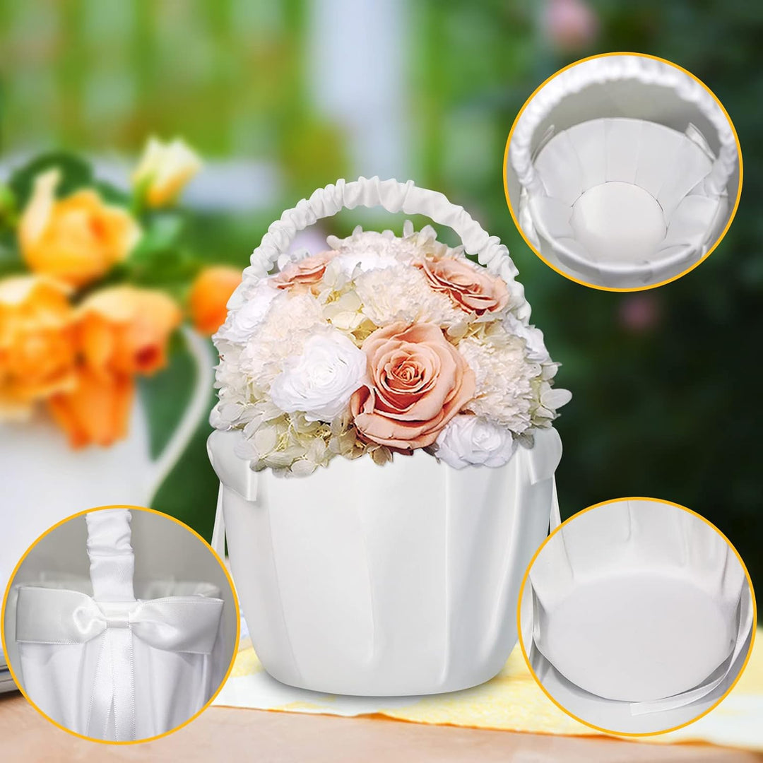 Plain satin knotted flower girl basket wedding floral wedding accessories decoration for bride