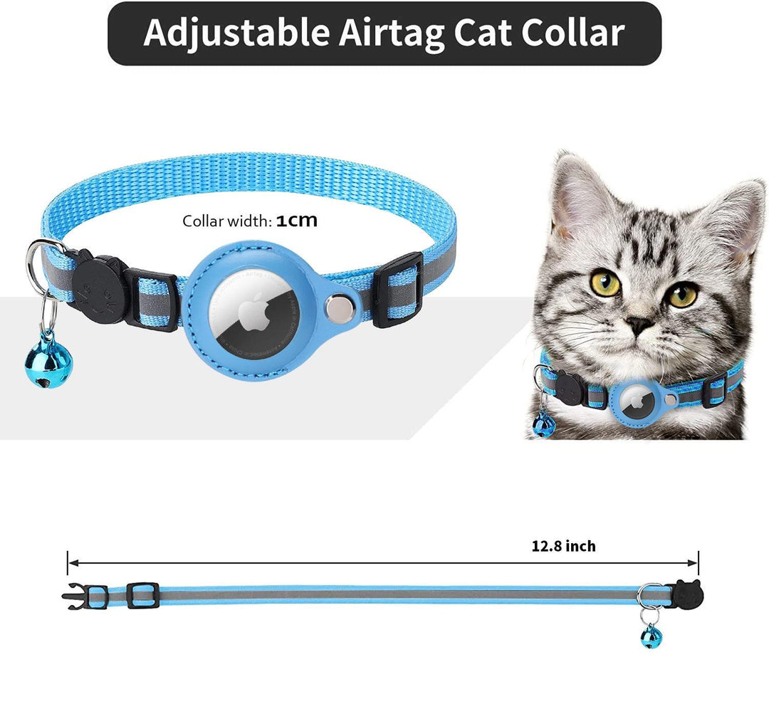 Multi Purpose Airtag Holder Cat Collar Breakaway Adjustable Anti-Loss Reflective Airtag Cat Collar