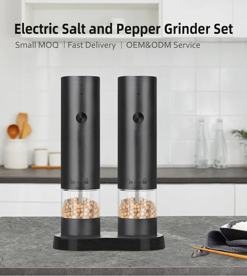 Electric Salt and Pepper Grinder Set Automatic One Touch Pepper Grinder Easy Use Pepper Mill (Duo 10 Pack)