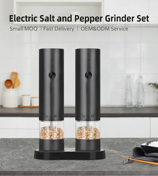 Electric Salt and Pepper Grinder Set Automatic One Touch Pepper Grinder Easy Use Pepper Mill