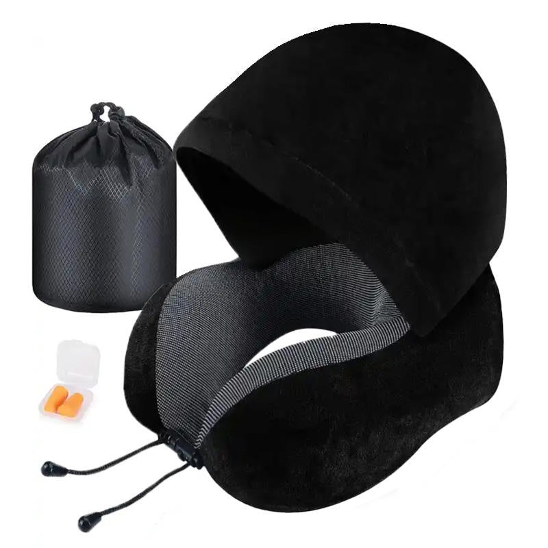 neck support U shaped hooded travel pillow for airplane