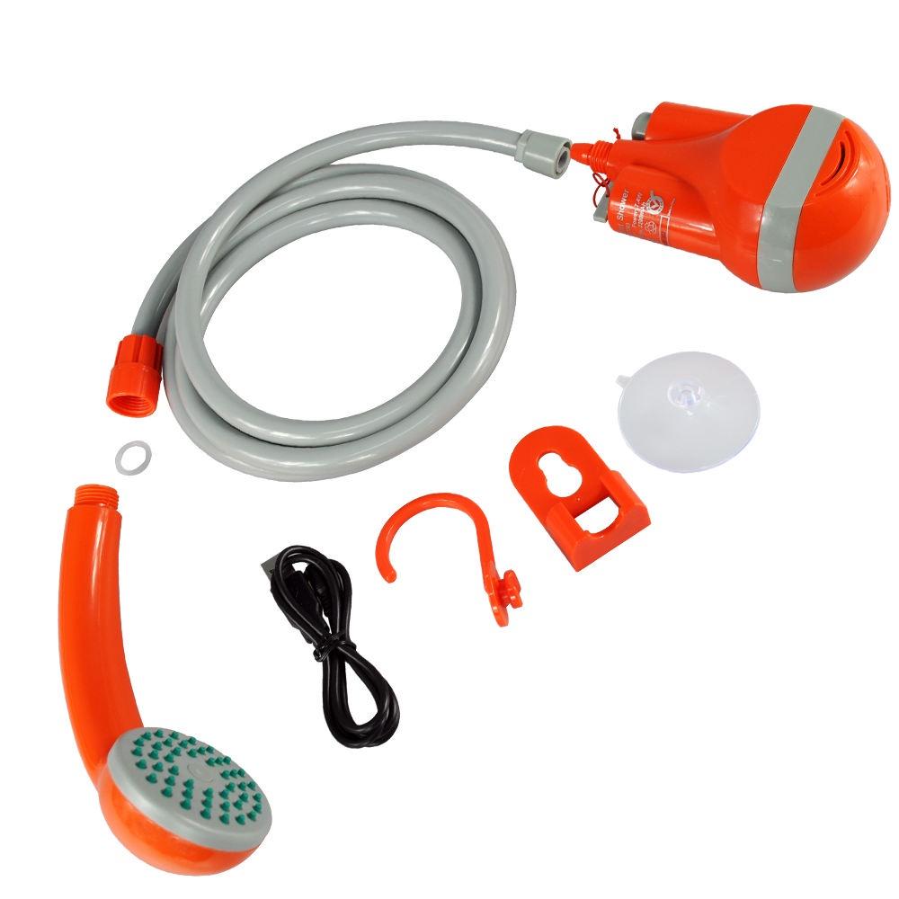 portable handheld travel camping shower pump apolegamic with water bucket through the outdoor shower