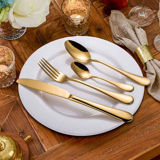 Perfect Holiday Gift 24-Piece Gold Forged Stainless Steel Flatware Set, Service of 6