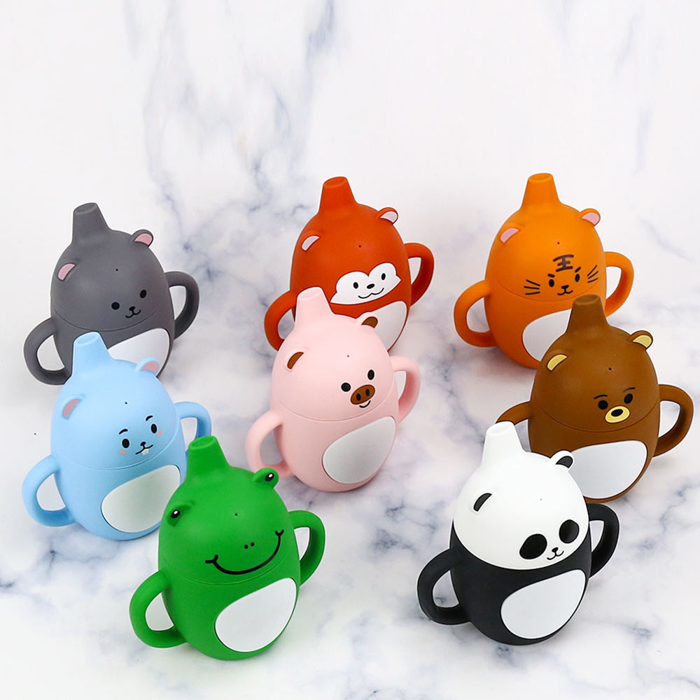 Sippy Animal Silicone Sipping Water Cups Safe BPA Free Silicone Baby Training Cups With Straw Baby Silicon Cups