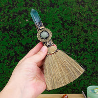 Magic Sweeper Blue Apatite Tower Broom 7.08"-7.87" Healing Crystal Point Witch Altar Supplies for Crystal Therapy Cleaning(10 Pack)