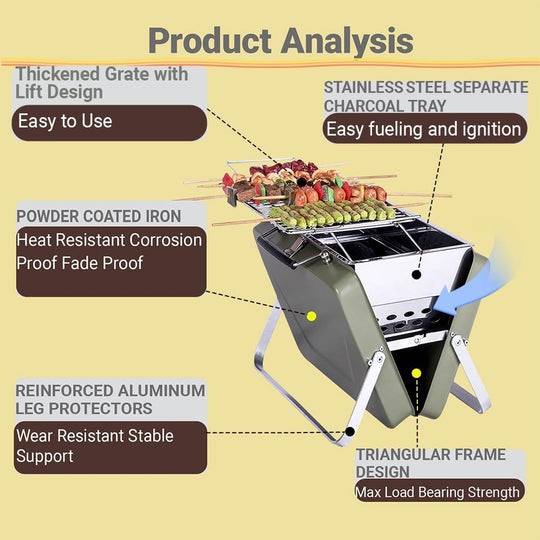 Outdoor Portable Barbecue Grill Briefcase Style Folding Charcoal Camping Grills (MOQ 10 Sets)